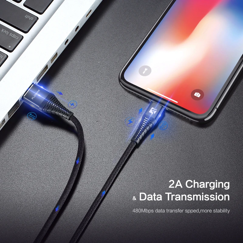 FLOVEME светодиодный USB кабель для молнии для iPhone X xr xs 8 7 5 5S se iPad 1 м Привет-растяжение 2A Быстрая зарядка зарядки данных Зарядное устройство кабель for iphone xs max XS XR зарядное устройство usb cable