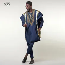 Kureas Agbada африканская Бубу мужская одежда традиционный Дашики 3 шт набор Племенной наряд вышивка формальный наряд Одежда