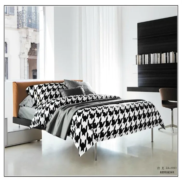 Black and white horseshoe pattern bedding set 4pcs,king/queen size