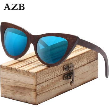 

AZB Wood Sunglasses Women Cat Eye Bamboo Frame Polarized Lenses Sun Glasses Vintage Design Shades UV400 Protection Eyewear