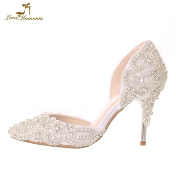 

Gorgeous Rhienstone Wedding Dress Shoes High Heel Pointed Toe White Bride Shoes Thin Heel Crystal Performance Party Pumps