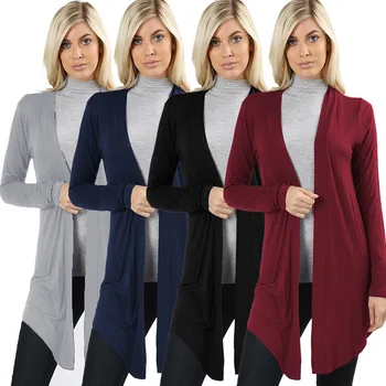 

Women's Cardigan Long Sweater Open Stitch Front Long Sleeve Coat Solid S128
