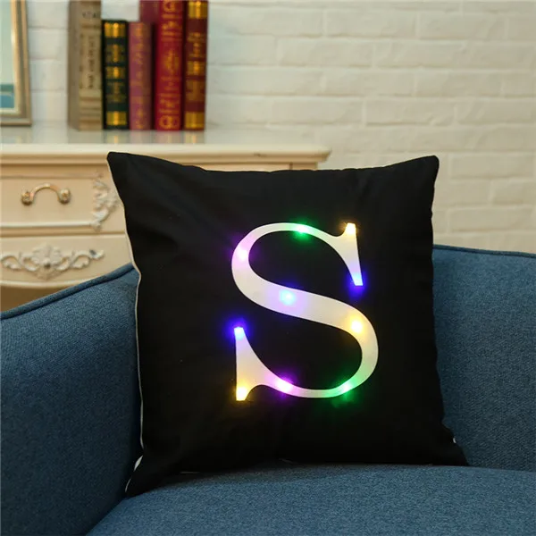 Светодиодный светильник с буквенным узором, светящаяся декоративная подушка, наволочка для дивана, автомобиля, стула, отеля, домашнего декора - Цвет: S