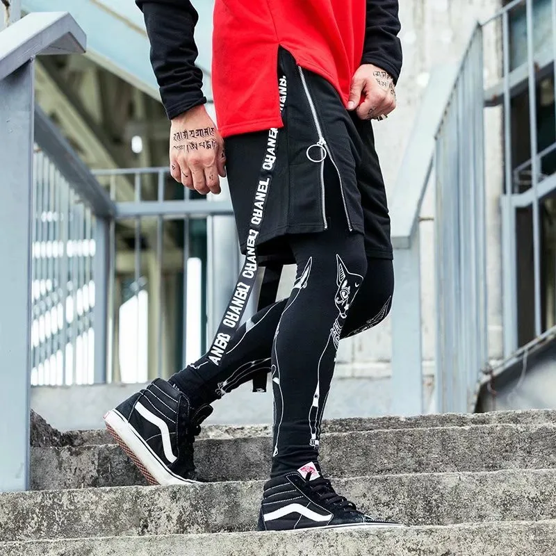 Fashion Street Wear Summer New Men Shorts Side Ribbon Cross Drawstring Hip hop Street Dance Men Summer Running Bodysuit Leggings2