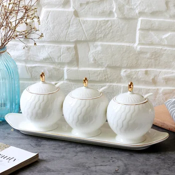 

European style bone china seasoning jar kitchen sealed cans home seasoning box bottle large capacity spice box cans wx9120952