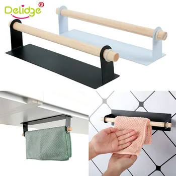 

Metal Wall Hanging Kitchen Wood Towel Shelf Rag Holder Plastic Wrap Film Storage Racks Toilet Paper Organizer Bathroom Accessory