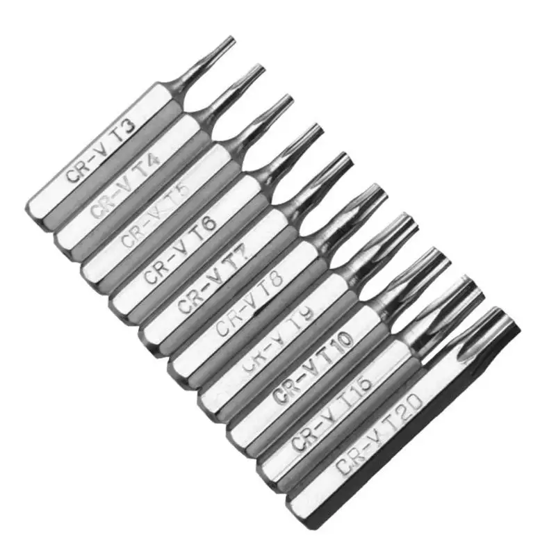 

4MM CR-V Torx Bits Set Screwdriver Drill Bit Hex Torx Repair Mobile Phone Bit T3 T4 T5 T6 T7 T8 T9 T10 T15 T20 10pcs/Set