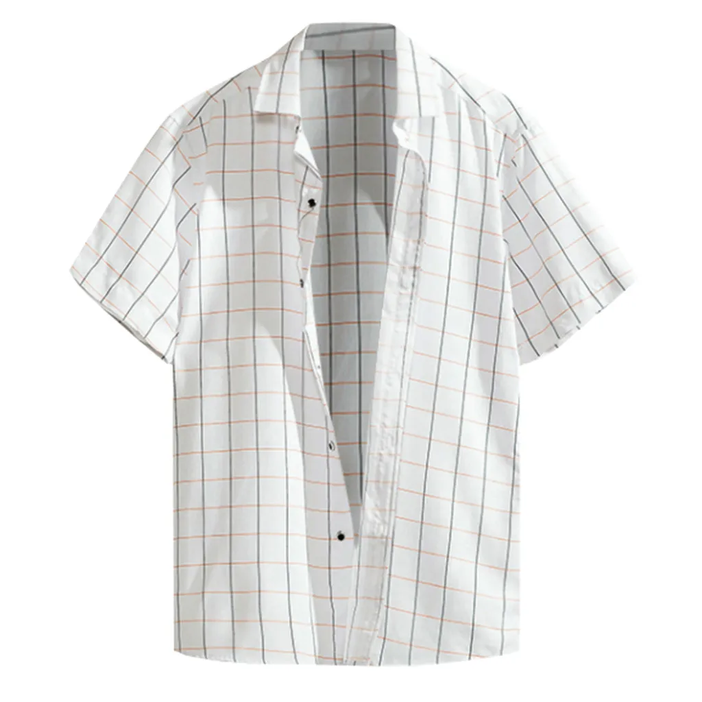 Мужская рубашка Повседневная Свободная Повседневная клетчатая рубашка с коротким рукавом Harajuku уличная летняя Гавайские рубашки Мужская