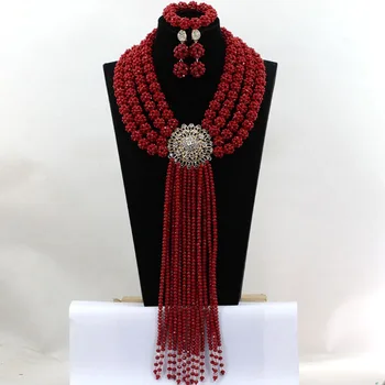 

Charming Royal Red African Beads For Wedding Jewelry Set Splendid Nigerian Beads Set New Arrival Free Shipping hx378
