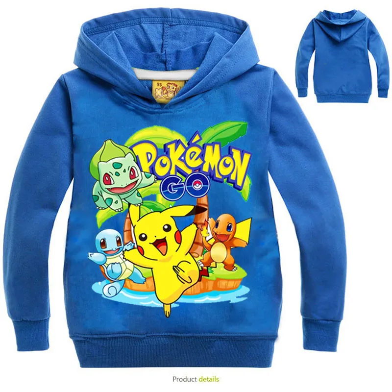  New Pikachu Boys Girls Hoodies Children's Cartoon Pokemon Go Print Sweatshirts Fashion Kids Long Sl