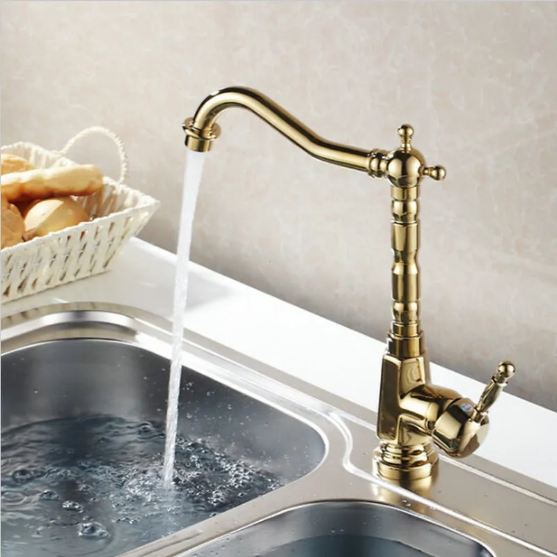 European Sytle Gold Brass Kitchen Faucet Single Hole Handle Swivel 360 Degree Kitchen Sink Faucet Water Mixer Tap European Sytle Gold Brass Kitchen Faucet Single Hole Handle Swivel 360 Degree Kitchen Sink Faucet Water Mixer Tap