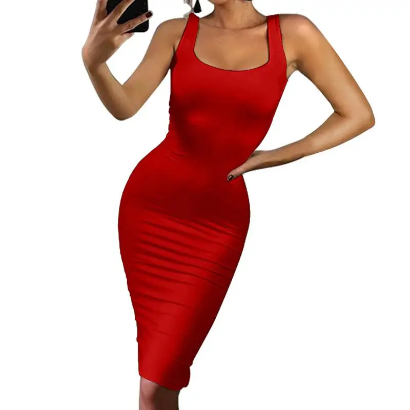 Летнее женское платье на бретелях, тонкое платье-карандаш, сексуальное платье без рукавов, платье-футляр, облегающее платье WS5143R