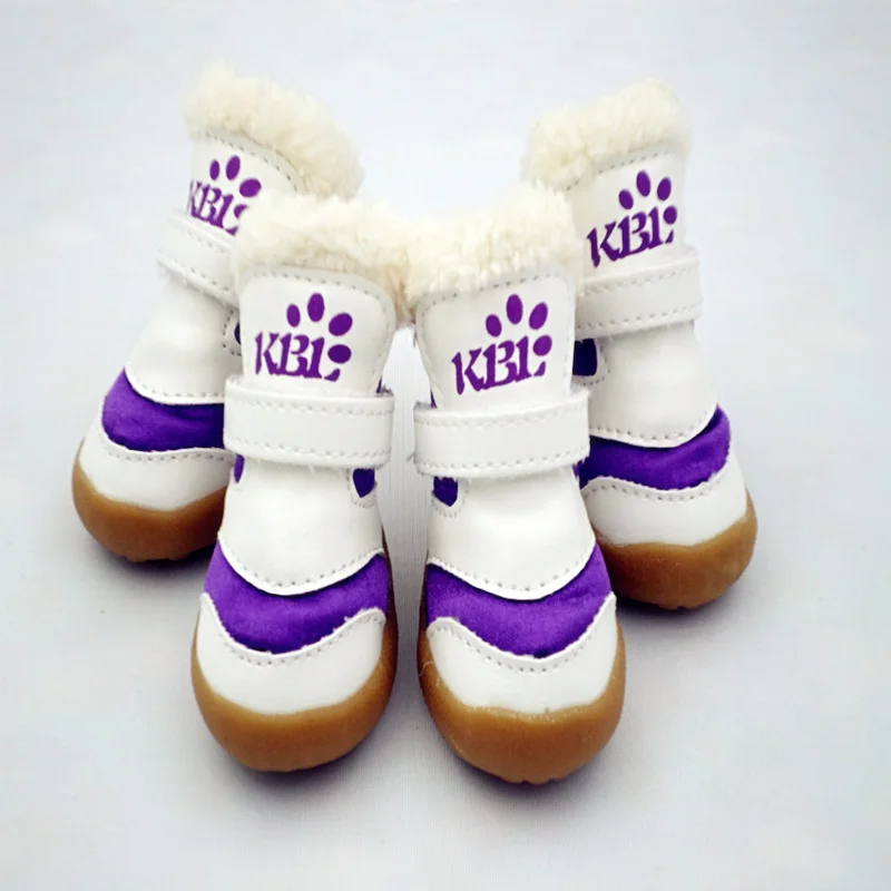 Обувь для маленьких собак; зимние теплые ботинки; обувь для щенков; обувь для домашних животных; обувь для собак и кошек; Водонепроницаемая Обувь для защиты от снега; фабричная обувь - Цвет: Фиолетовый