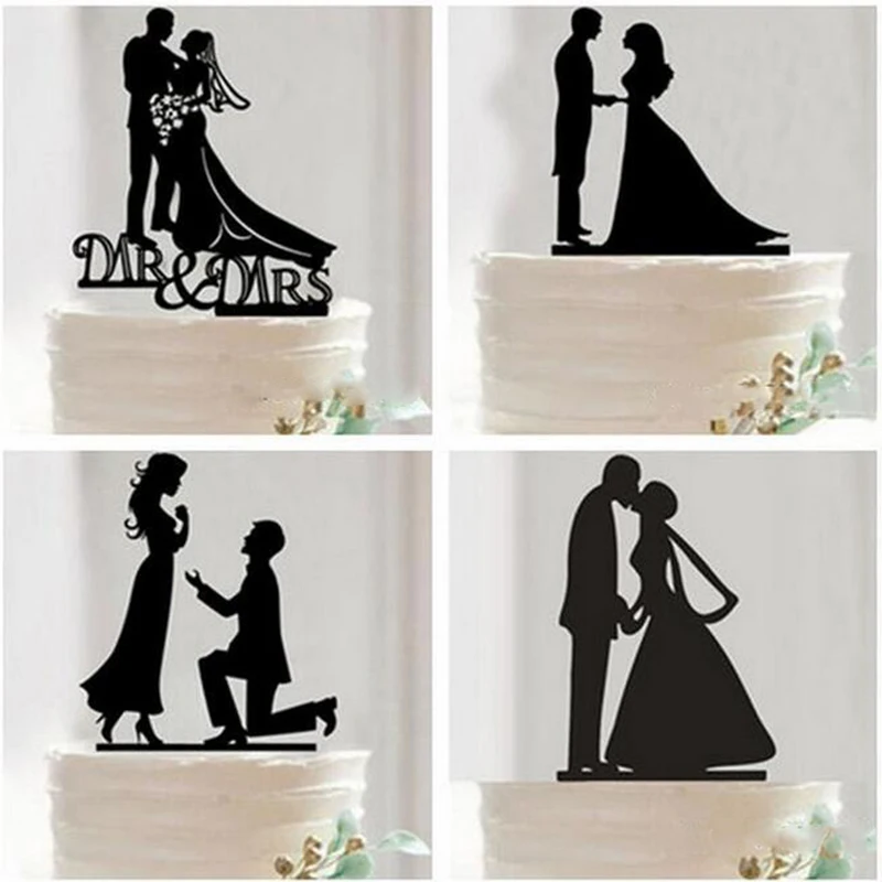 

Mr&Mrs Acrylic Black Toppers Wedding Cake Topper Romantic Bride Groom For Wedding Party Decoration Party Favors