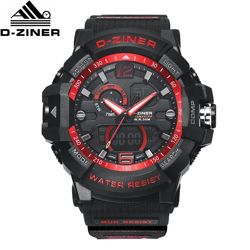 

D-ZINER Military Led Digital Watch Casual Big Dial Analog Quartz Watches Auto Date Water Resisitant Sport Clock Saat Erkekler