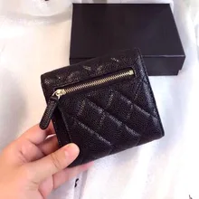 

Luxury women caviar genuine leather Wallets high quality calfskin Casual feminina designer famous brand short purses