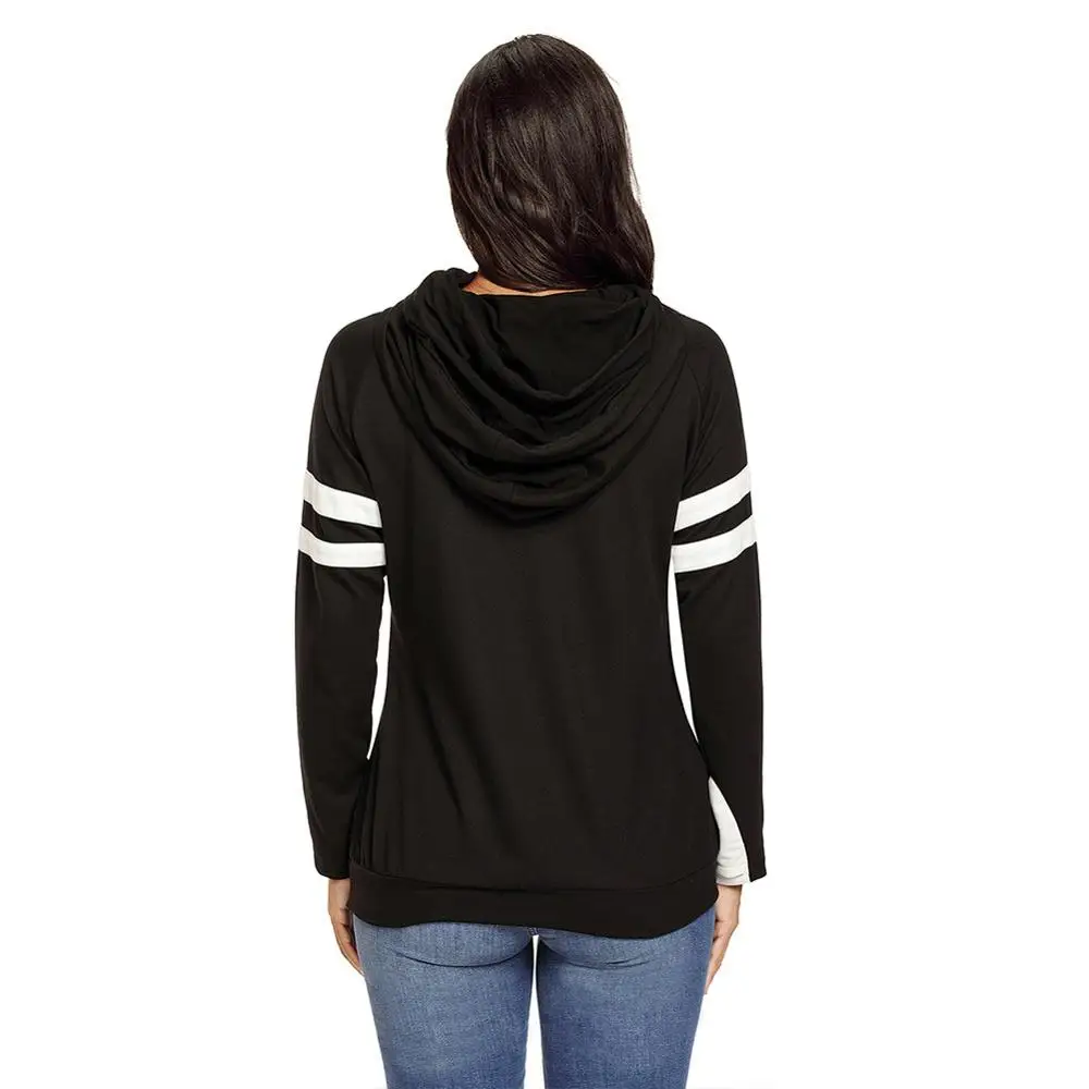 Осень Зима Новая мода Черный с длинным рукавом толстовки капюшоном для женщин Высокое качество женский свитер одежда S-XXL