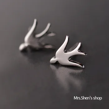 

Real 925 Sterling Silver Jewelry For Women Cute Animal Flying Swallow Bird Earring Stud Small Stud Earring For Girls Wholesale