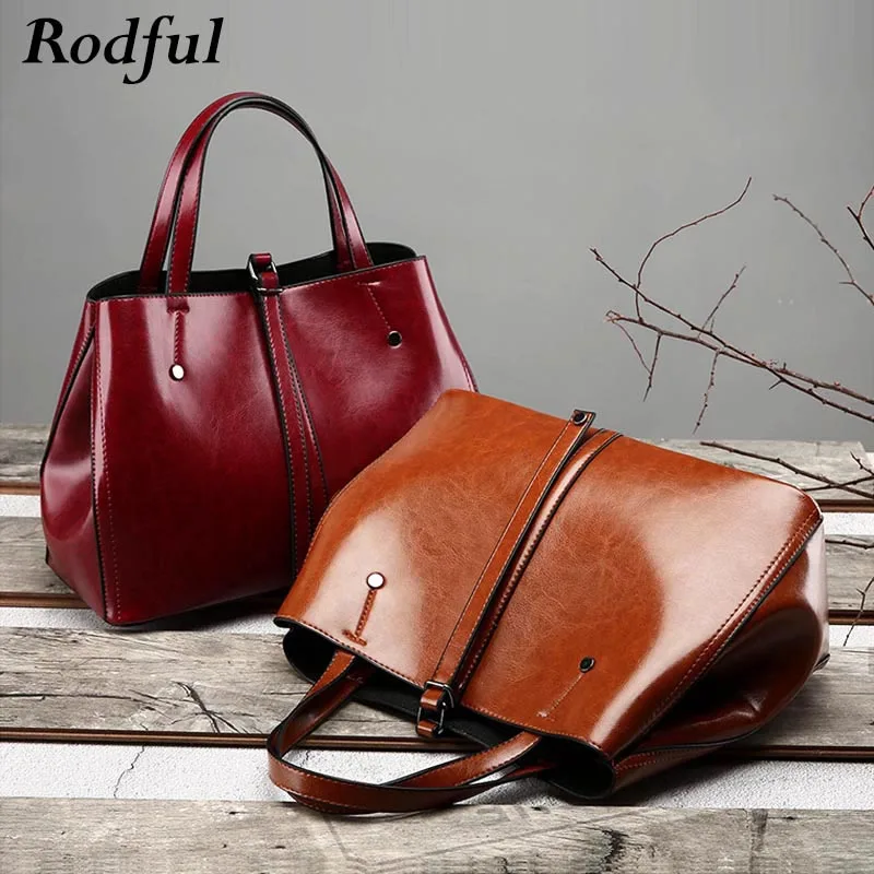 Rodful sac a основная Женская Черная коричневая кожаная сумка, Женская винтажная большая сумка-тоут, женская сумка на плечо, роскошные женские ручные сумки, большие