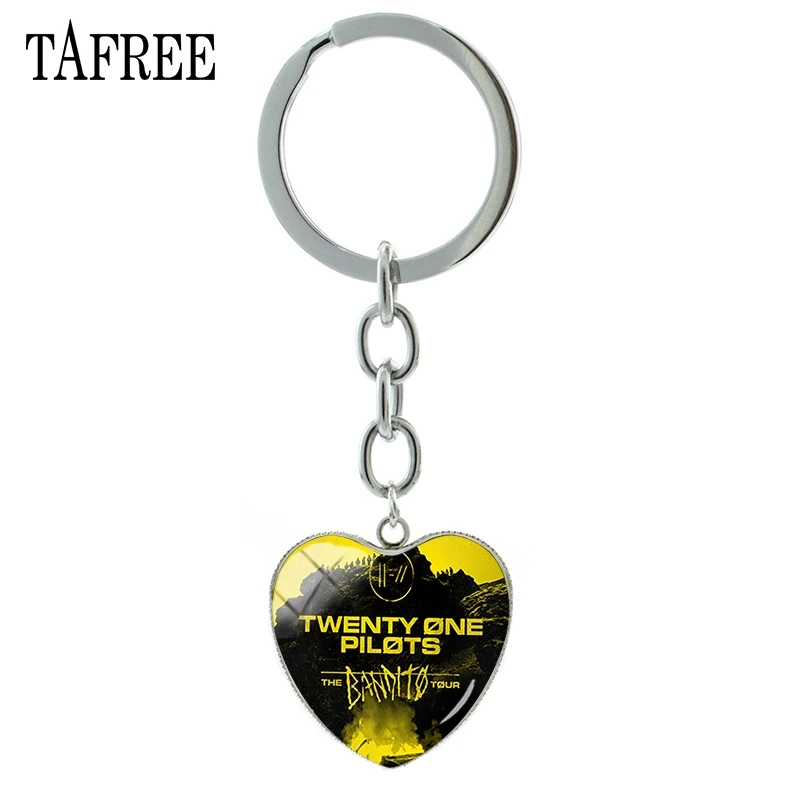 

JOINBEAUTY Twenty One Pilots Fashion Heart pendant Key chain Pilot Sign Glass Cabochon Key Ring Car Keychain Accessories TO26