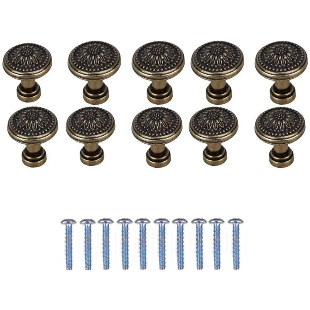 

10 Pack Antique Bronzy Flower Round Handle Kitchen Cabinet Cupboard Door Drawer Pull Knob With Screws 25 x 23mm