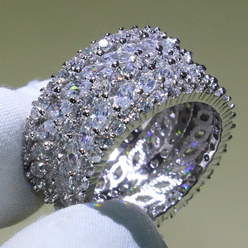 Sterling Silver Engagement Ring Wedding Band Bridal Set Marquise Sizes 5-10