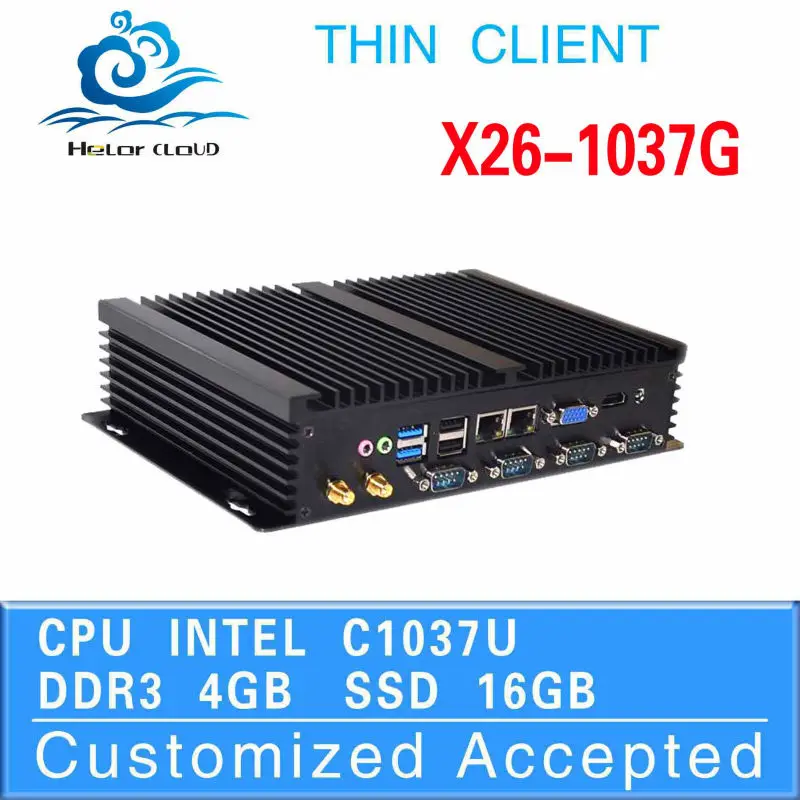 fanless ultra-low-power 2 lan industrial mini pc x26-1037G 1037u 4g ram 16g ssd support wireless mouse keyboard touch screen
