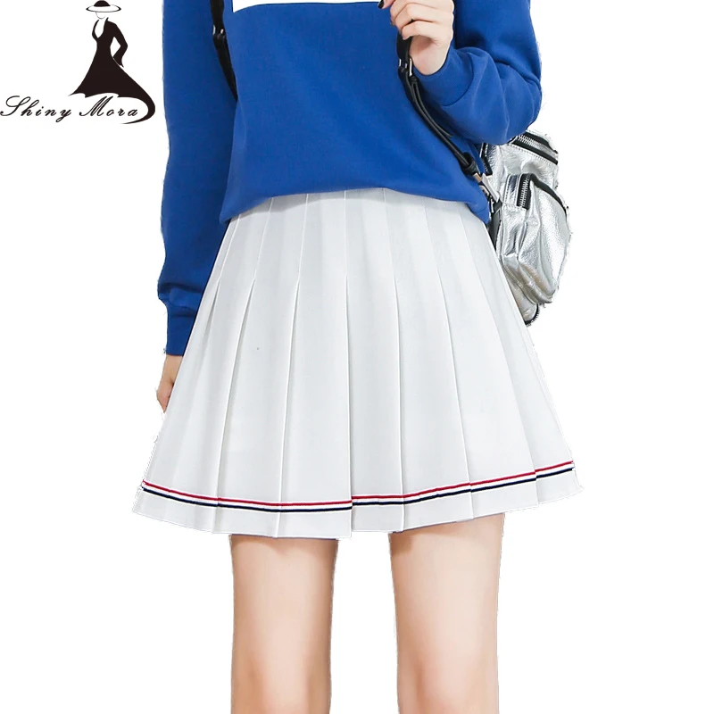 SHINYMORA Autumn Pleated Mini Skirts for Women High Waist Girl Casual ...