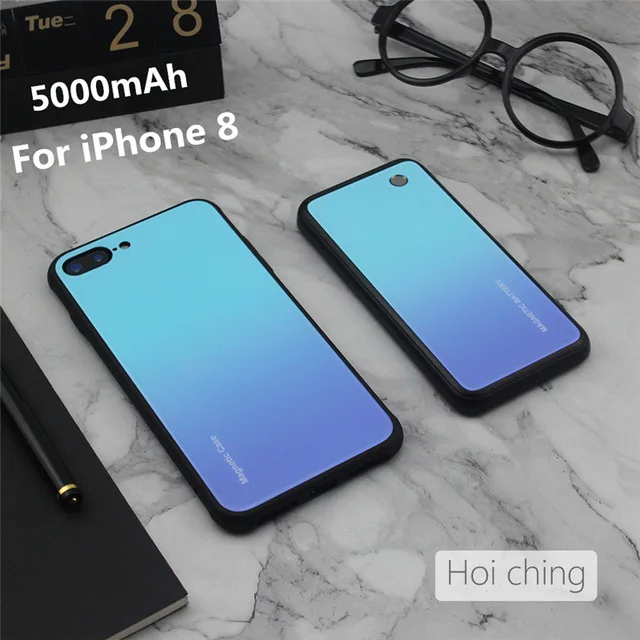Blue For iphone 8 KQJYS 5000 мАч Магнитный чехол для зарядного устройства для iPhone 8 8 Plus Портативный внешний аккумулятор чехол для iPhone 8 8 Plus чехол для питания Anniv - Цвет: Blue For iphone 8