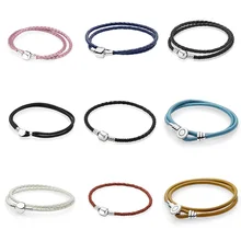 9 стилей, браслеты из стерлингового серебра 925 пробы, подвески, пряжка, кожаная цепочка, браслеты для женщин, подходят для самостоятельного изготовления бусин