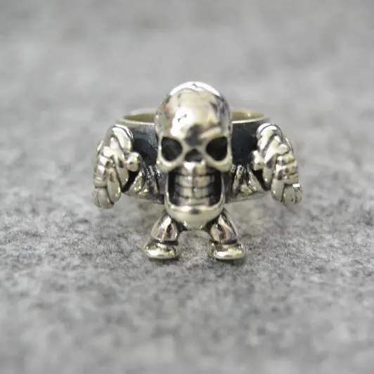 

Gothic Style Sterling Silver Skeleton Ring Men Ring Fashion People Personality Exaggeration Thai Silver Retro Ring