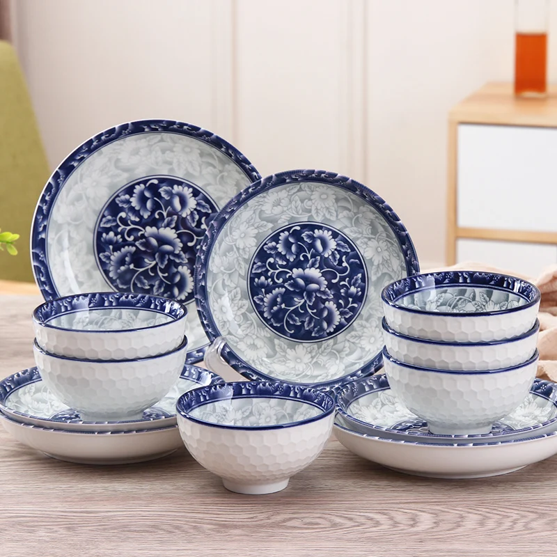 12 шт синий и белый керамический кухонный столовая посуда миска тарелка набор посуды фарфоровая миска контейнер для еды
