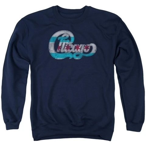Trevco Chicago-Flag Logo - Adult Crew Sweat Tee - Navy Large
