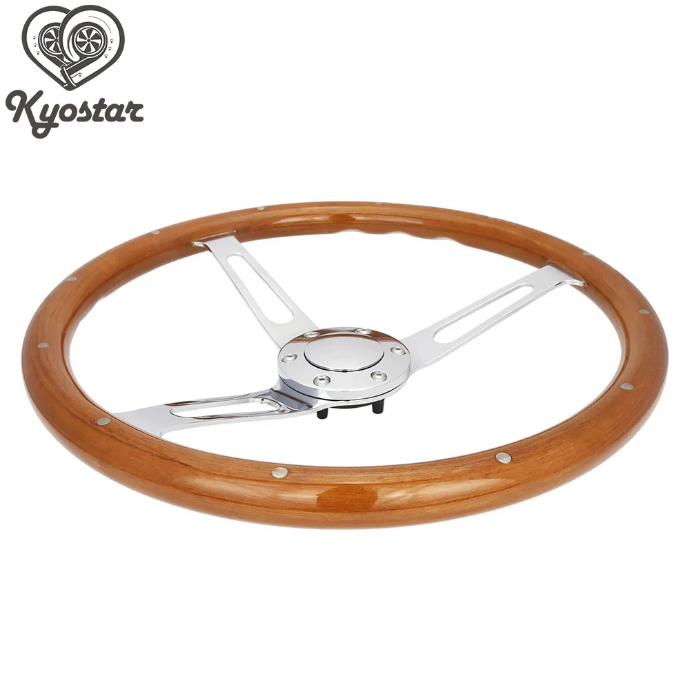 Universal 15 inch Black Wooden Racing Car Steering Wheel with Chrome Silver Spoke 380mm Classic Wood Steering Wheel with Rivet - Цвет: Brown