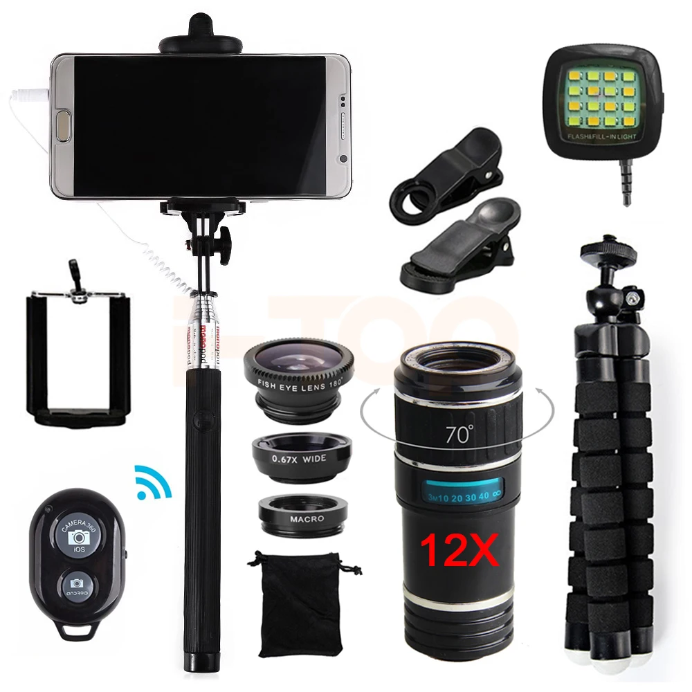 2017 15in1 12X Telephoto Zoom Lens Telescope Fish eye Macro Wide Angle lentes Microscope For iPhone