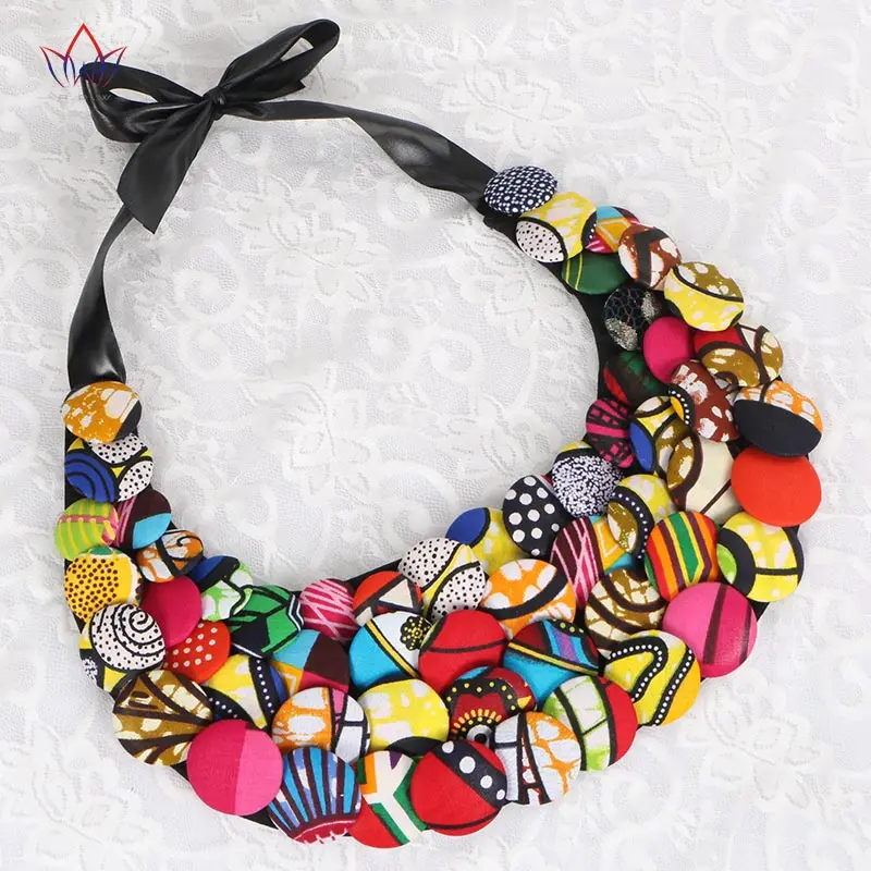 Африканская пуговица ожерелье Анкара Кнопка Ожерелье африканская одежда африканская многоцветная пуговица покрытое ожерелье BRW WYA067 - Цвет: 1