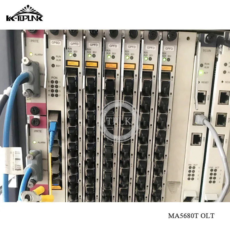 Original New 19inch HUA WEI GPON MA5680T OLT Fiber Optic Equipment with 2 SCUN 2 PRTE 1PCS 8 or 16 ports GPFD C+ board
