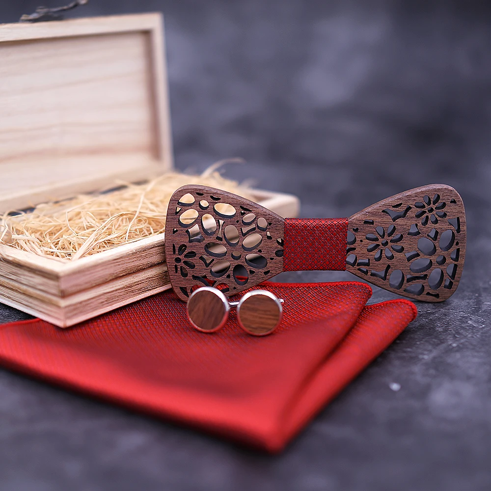 Новые 4 шт. деревянный галстук носовой платок запонки Модный деревянный галстук-бабочка Свадебные dinne ручной работы corbata деревянный связей