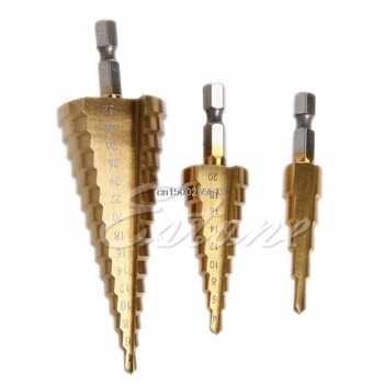 

3Pcs Set Steel Titanium Nitride Coated Step Drill Bit Quick Change 1/4" Shank