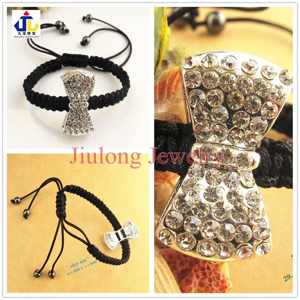 Wholesale charming silver tone Micro pave clear CZ crystal alloy bowknot shamballa jewelry bracelet.Free shipping.AB018 | Украшения и