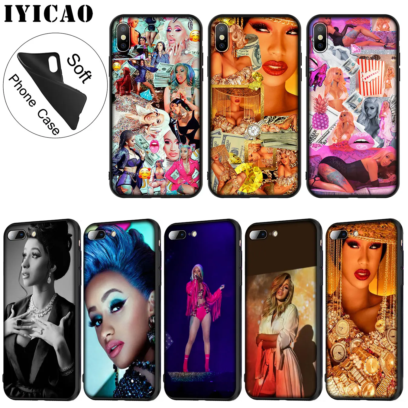 IYICAO Cardi B CardiB Soft Silicone Phone Case for iPhone XR X XS 11
