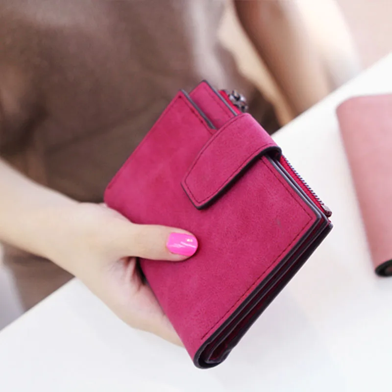 Lady Letter Snap Fastener Zipper Short Clutch Wallet Solid Vintage