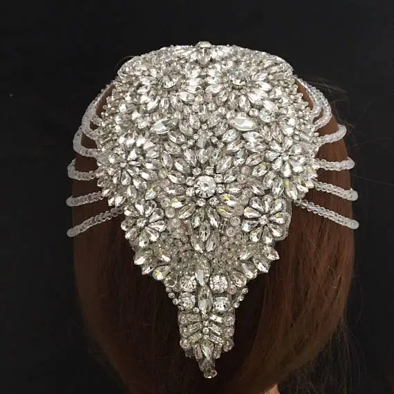 

rhinestone applique for bridal, heavy bead rhinestone applique, craft bridal gown supplies, crystal bead bodice, B6#