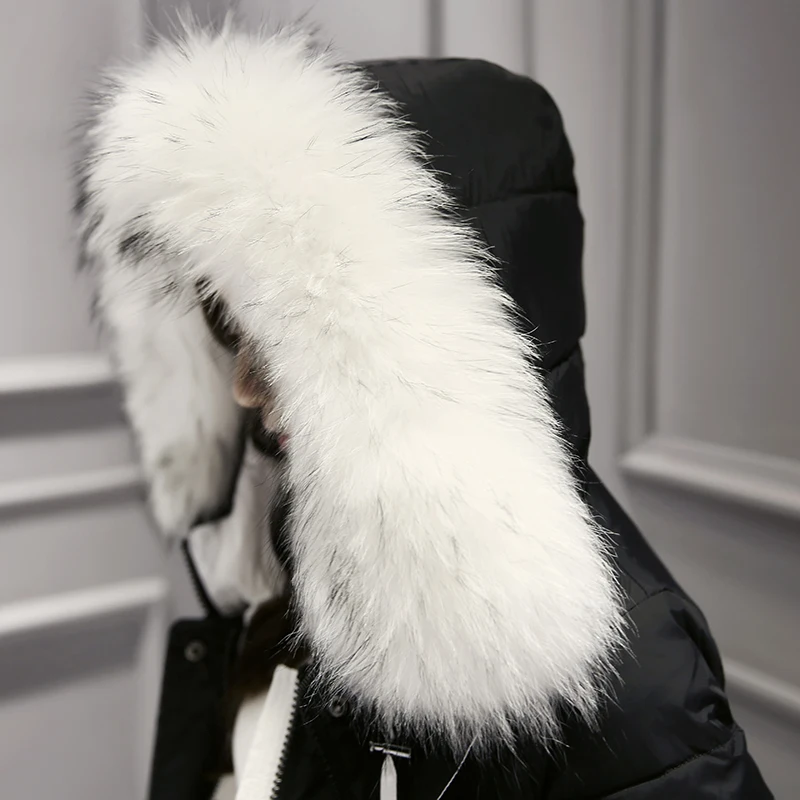 2018 New European Women's Down Jacket Female Thick Big Fur Collar Hoodie White Down Coat Parka Winter Jacket Women High Quality