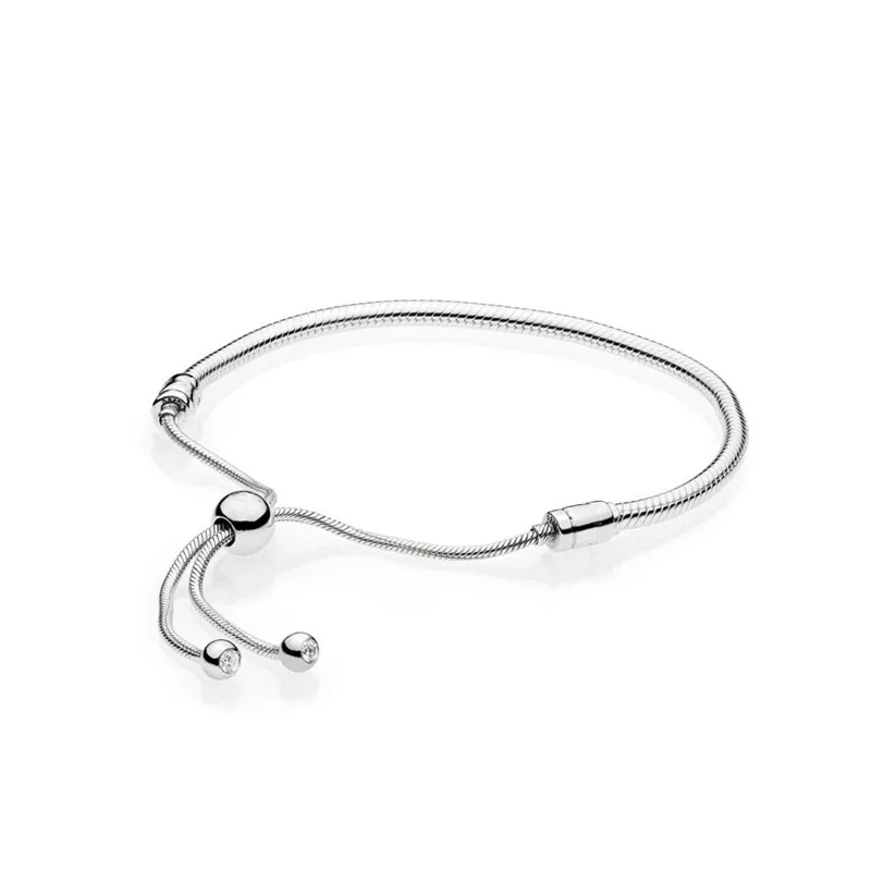 

100% 925 Sterling Silver Bead Charm Snake Chain Fit Original Moments Silver Sliding Branded Bracelet For Women DIY Jewelry Gift