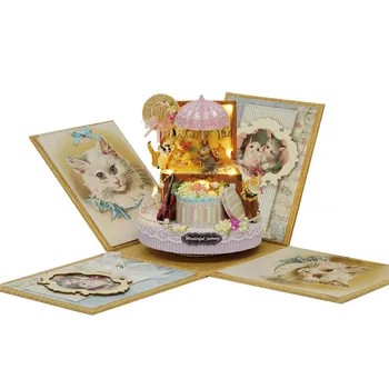 

Candy Cat Toy DIY Doll House Furniture Kit Miniature Wooden Dollhouse Model LED Light Music Box Birthday Christmas Puzzle Gift