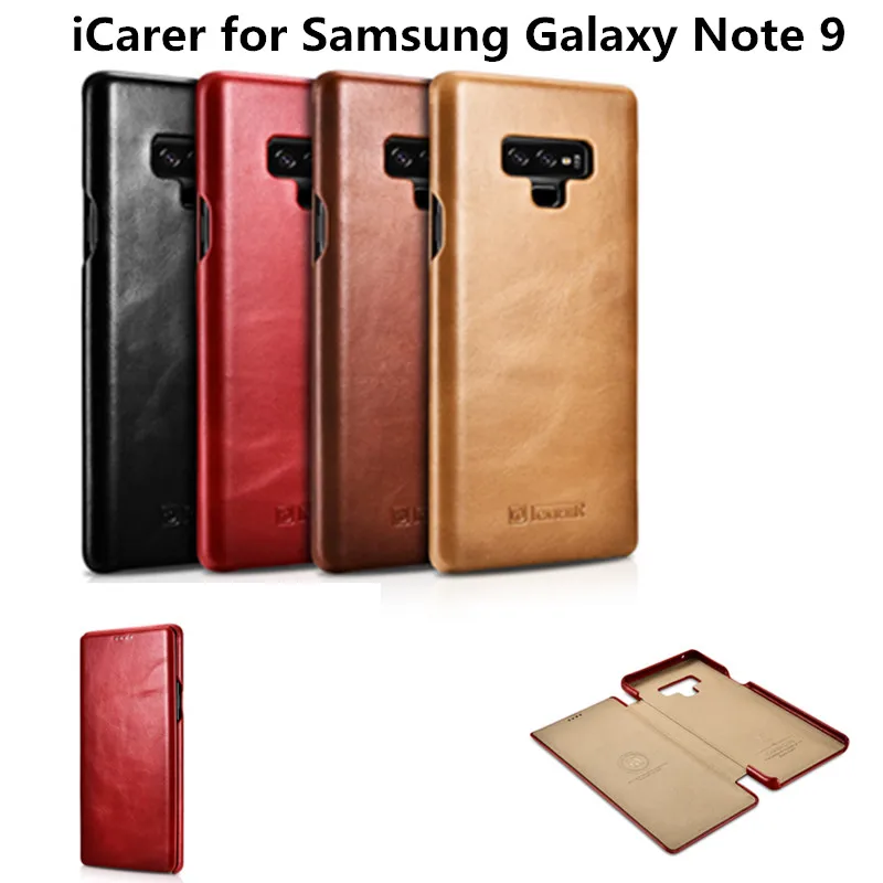 

iCarer Real Leather Flip Case for Samsung Galaxy Note 9 Note 8 S9 S8 Plus Curved Edge Vintage Series Genuine Leather Cover