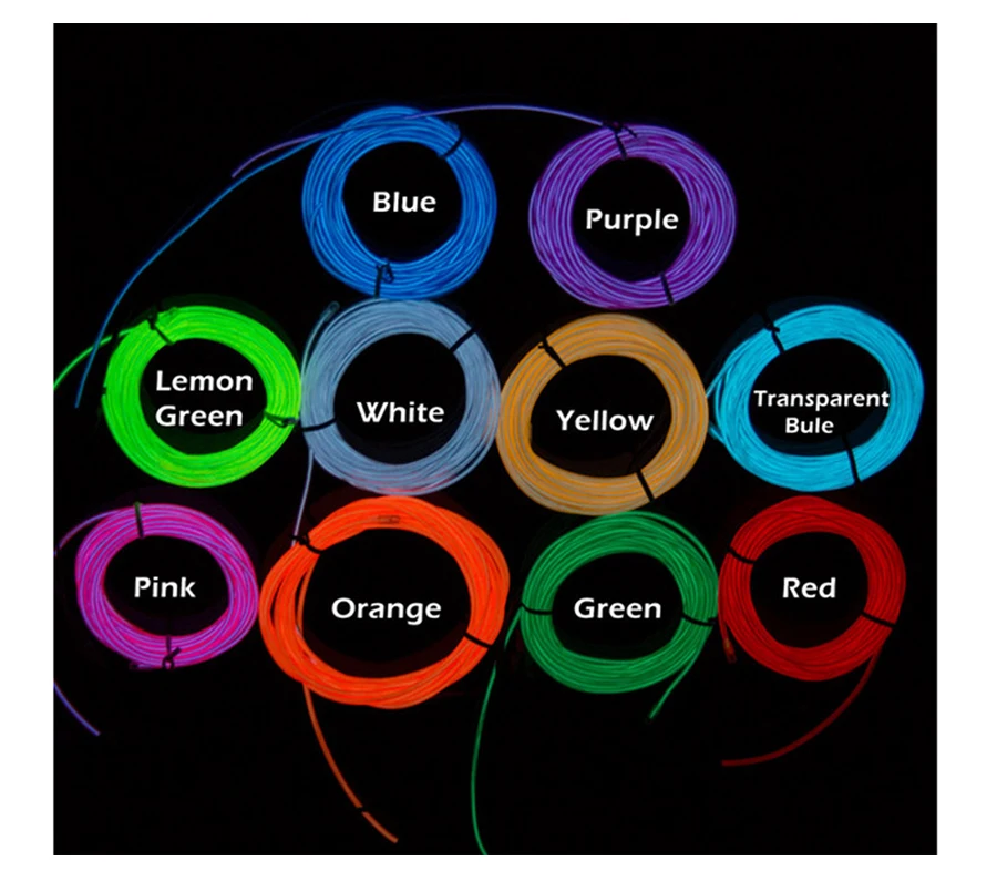 Неоновый светильник EL Wire 10 цветов 1 м 2 м 3 м 5 м Светодиодная лента с контроллером для автомобиля Танцевальная вечеринка велосипедная одежда декоративный светильник ing