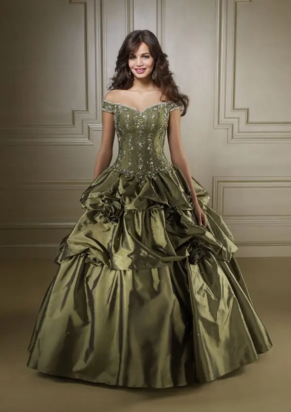 Aliexpress.com : Buy Freeshipping Cap Sleeve Ball Gown Embroided Olive ...