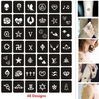 

48pcs/set Henna Stencil Small Size Airbrush Stencils Flower Crown Cat DIY Drawing Glitter Tattoo Stencil Henna Templates